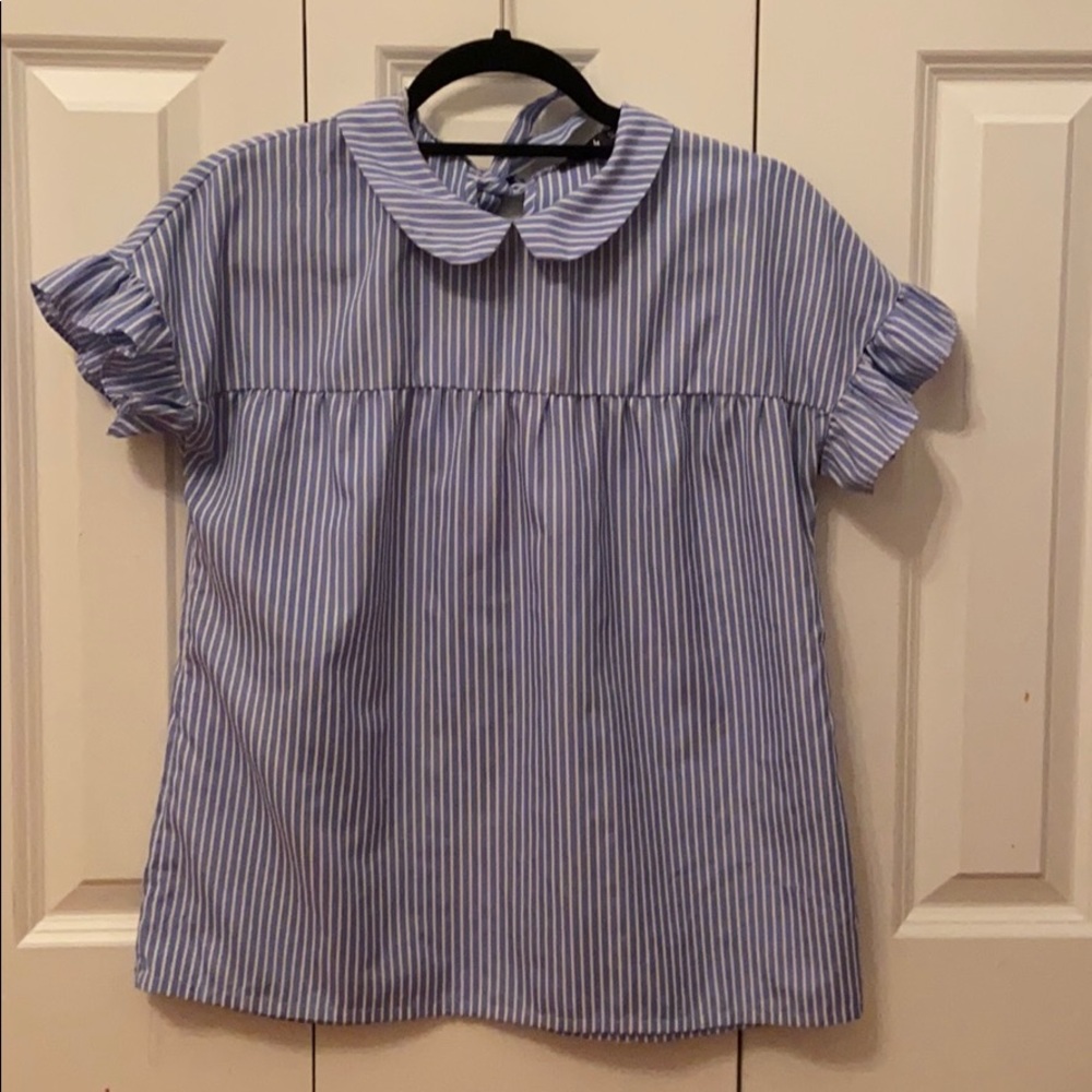 sheIn blue and white striped babydoll top, S